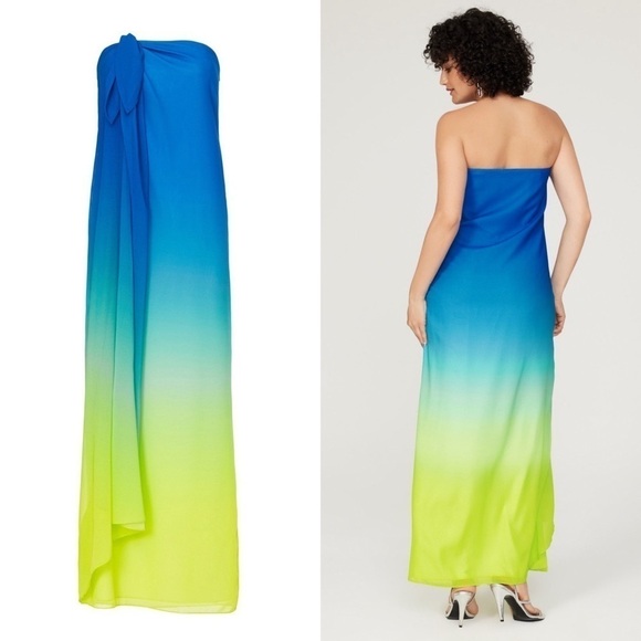 RALPH LAUREN Ombré Dyed Chiffon Strapless Draped Tie Front Column Maxi Gown 8 - Picture 12 of 15